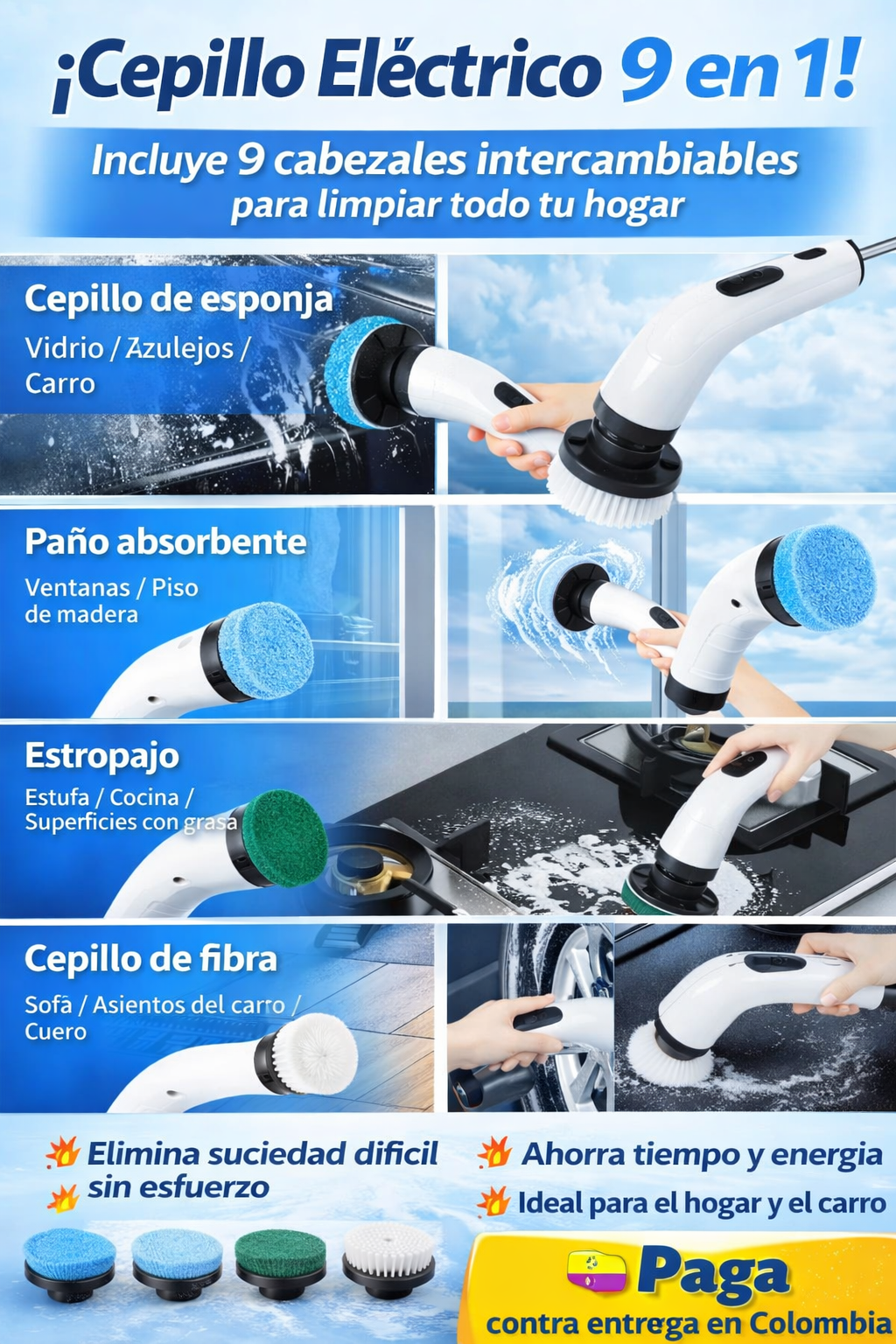 Cepillo Eléctrico Rotante Pro 9 en 1